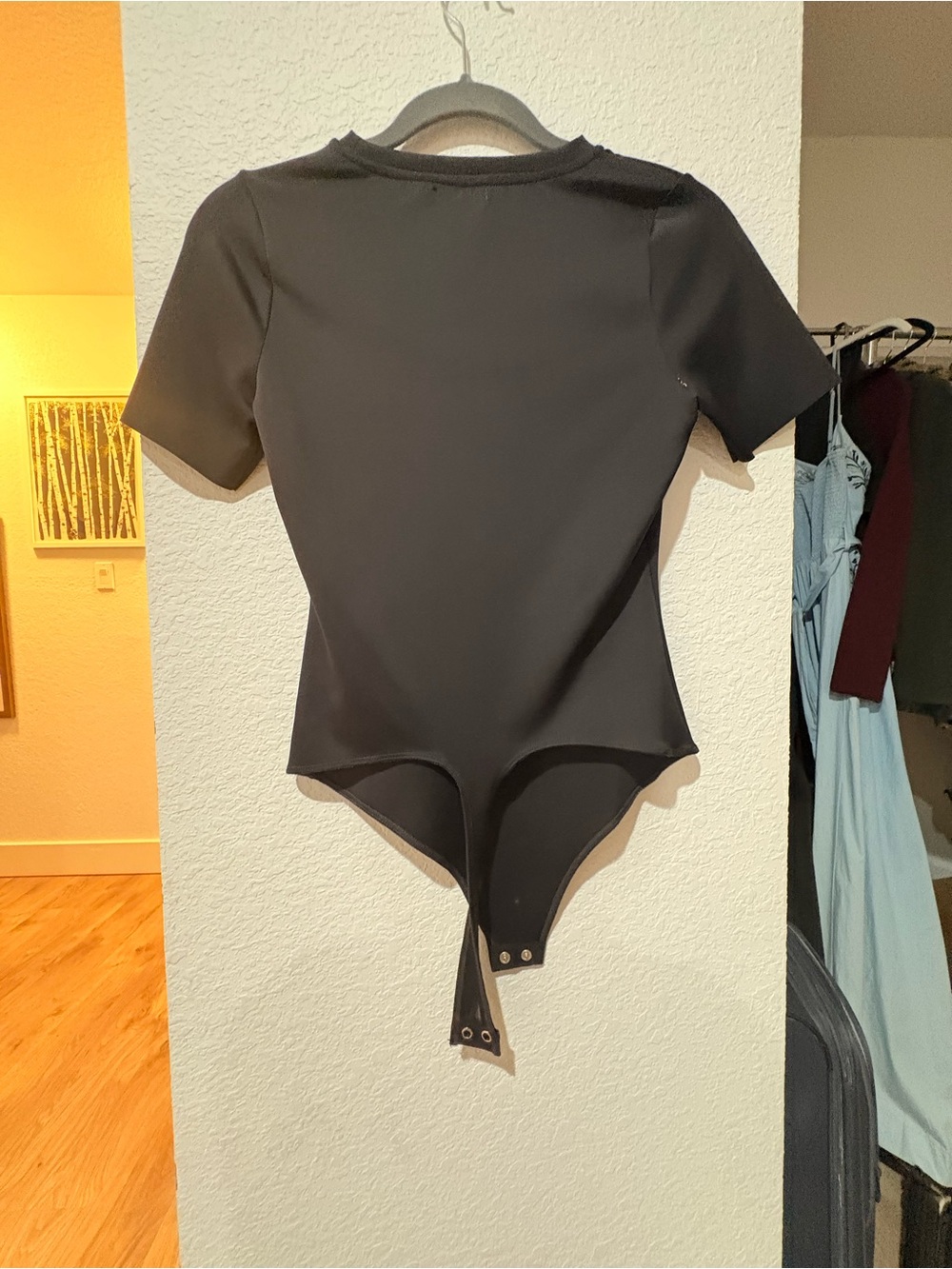 Good American Black Crewneck Short Sleeve Bodysuit